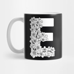 Monochrome capital letter E patterned with sakura twig Mug